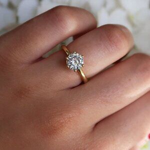 Adjustable Solitaire Engagement Ring, Cubic Zirconia Ring, 18K Gold Plated Ring